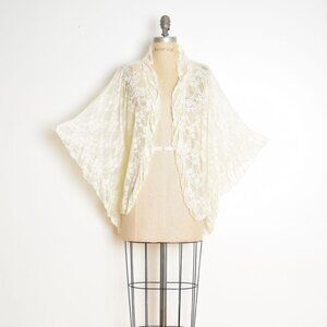 Intimately FREE PEOPLE cream lace jacket draped crochet sheer angel sleeve top
